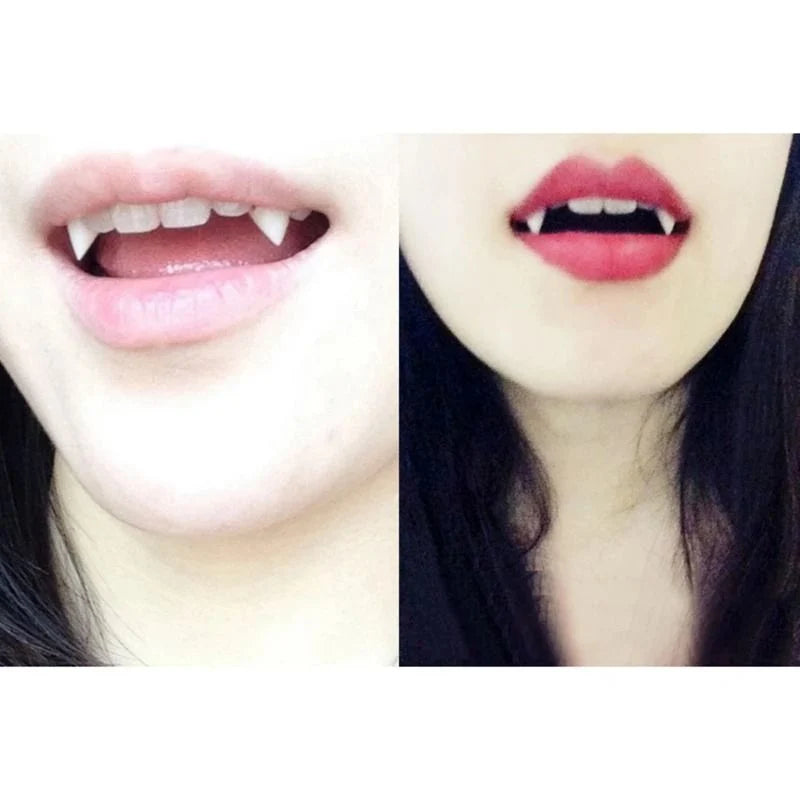 Costume Fangs Lightweight Plastic Four Sizes Fits Over Teeth