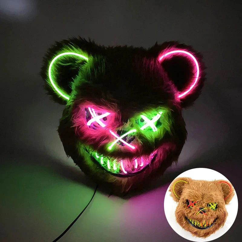 Costume Mask Faux Fur Optional LED Lights