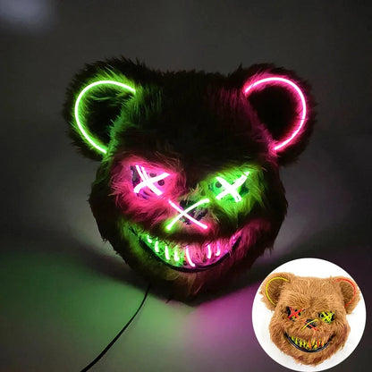 Costume Mask Faux Fur Optional LED Lights