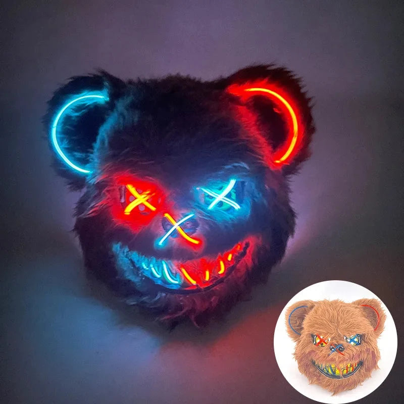 Costume Mask Faux Fur Optional LED Lights