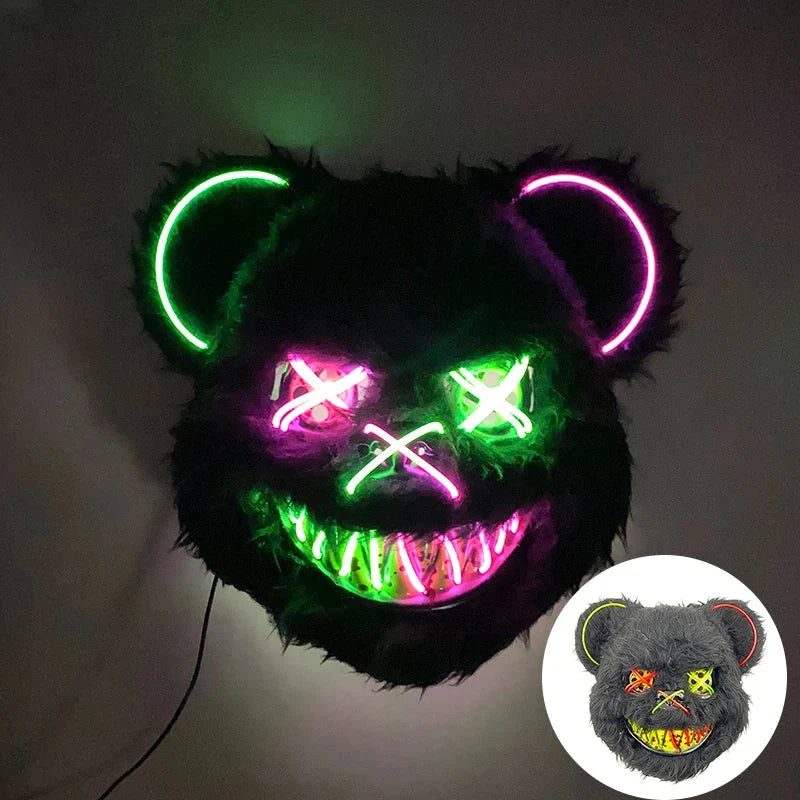 Costume Mask Faux Fur Optional LED Lights