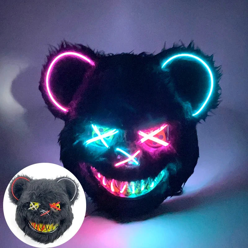 Costume Mask Faux Fur Optional LED Lights