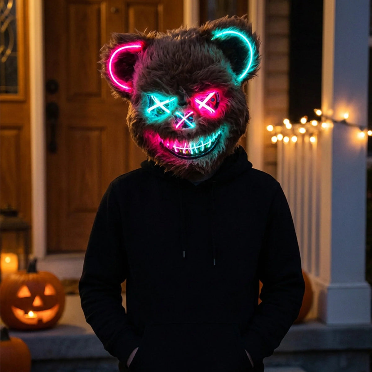 Costume Mask Faux Fur Optional LED Lights