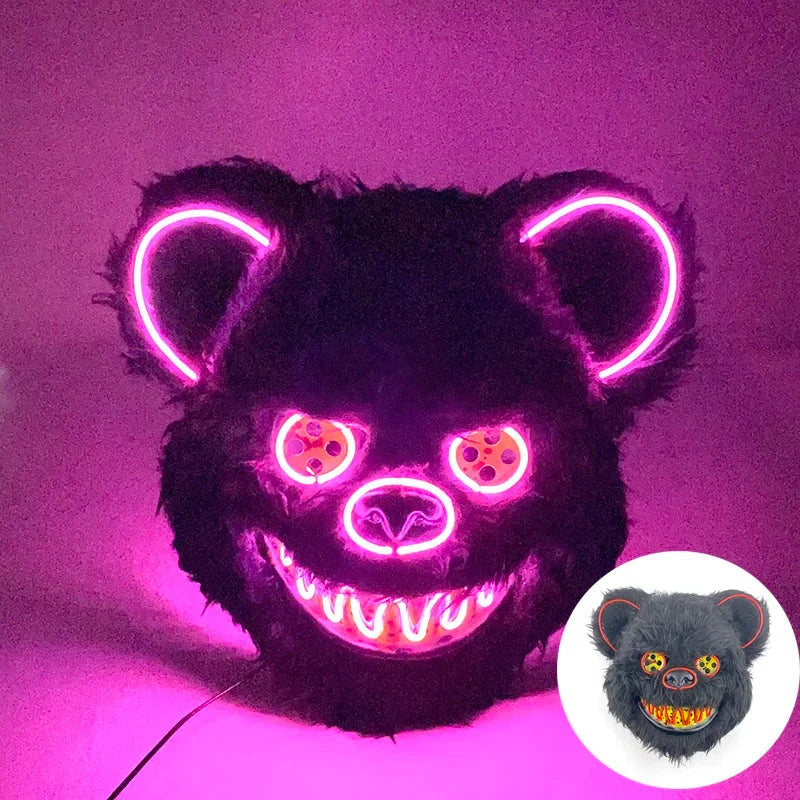 Costume Mask Faux Fur Optional LED Lights