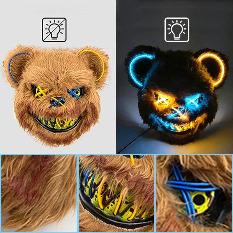 Costume Mask Faux Fur Optional LED Lights