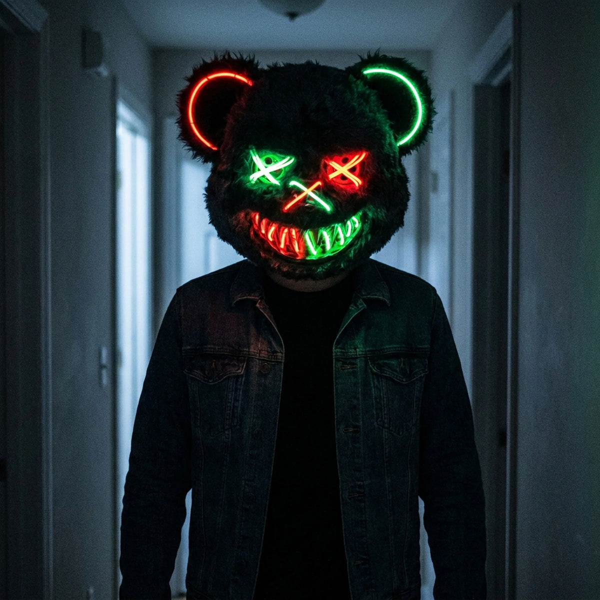 Costume Mask Faux Fur Optional LED Lights
