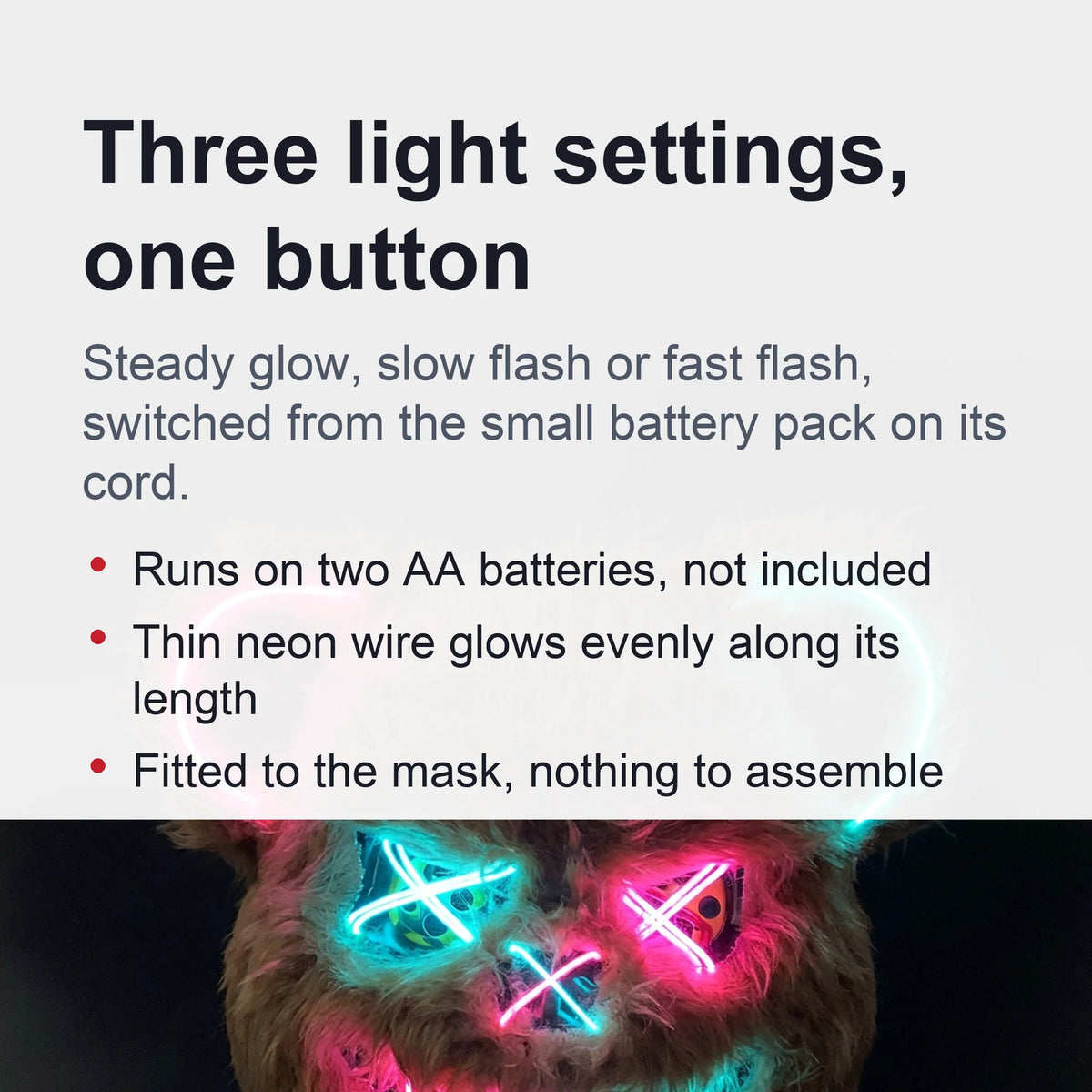 Costume Mask Faux Fur Optional LED Lights