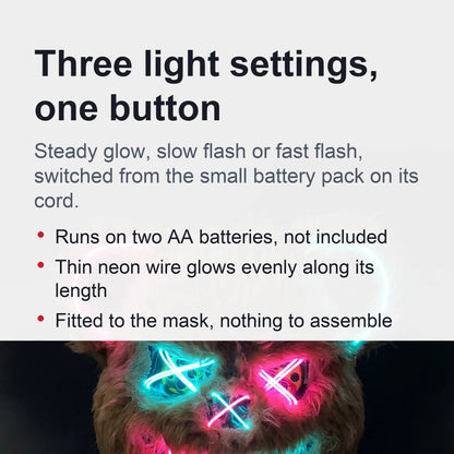 Costume Mask Faux Fur Optional LED Lights