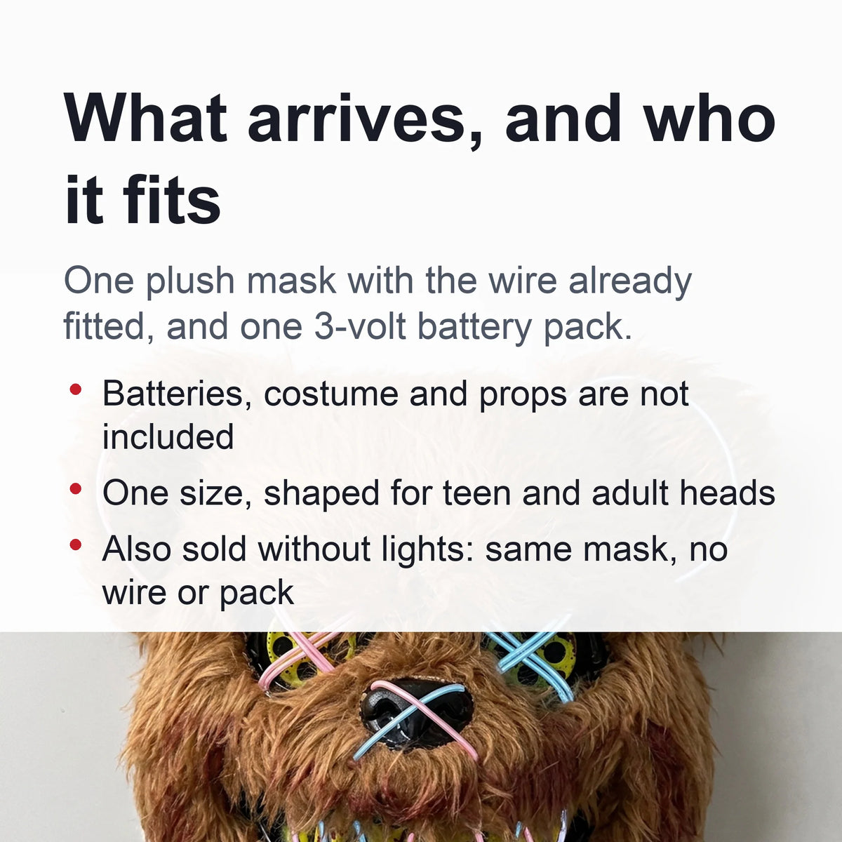 Costume Mask Faux Fur Optional LED Lights