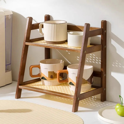 Countertop Shelf Two-Tier Bamboo Space-Saving
