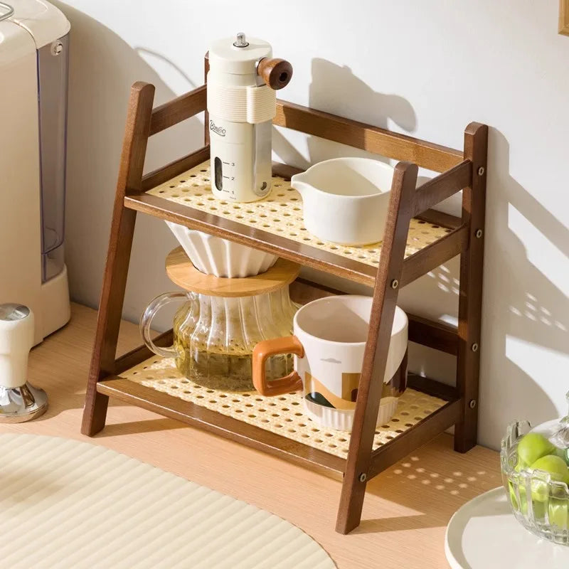 Countertop Shelf Two-Tier Bamboo Space-Saving
