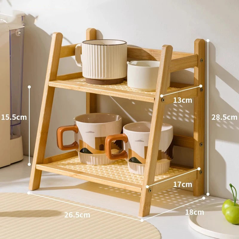 Countertop Shelf Two-Tier Bamboo Space-Saving