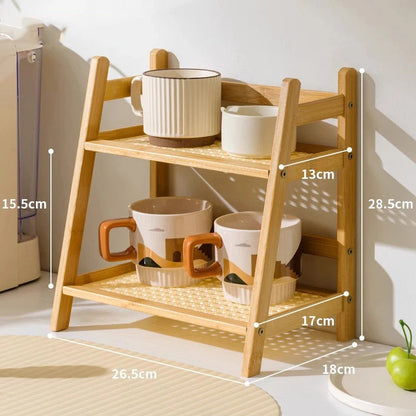 Countertop Shelf Two-Tier Bamboo Space-Saving