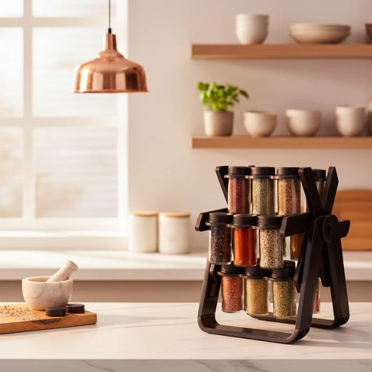 Countertop Spice Rack 360° Rotating 18 Glass Jars