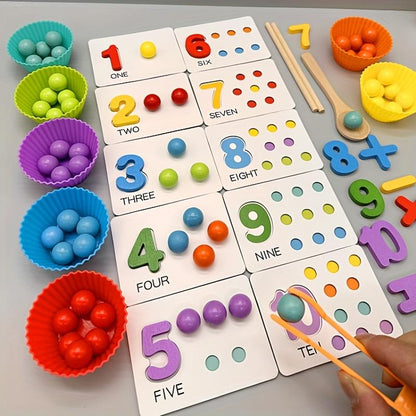 Counting Set Montessori Natural Wooden Beads & Tools