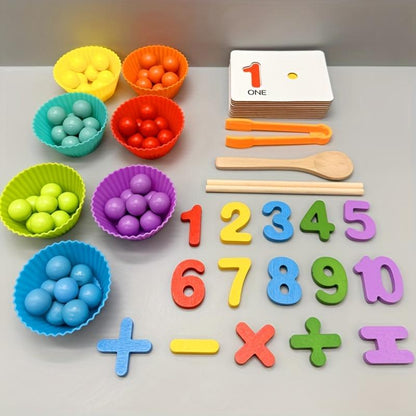 Counting Set Montessori Natural Wooden Beads & Tools