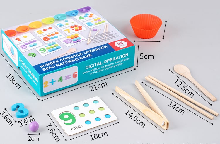 Counting Set Montessori Natural Wooden Beads & Tools