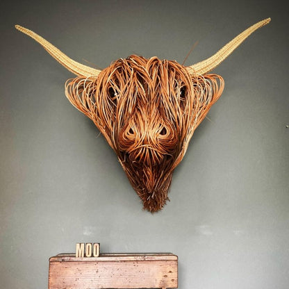 Cow Head Wall Sculpture Handcrafted Natural Fiber Lightweight