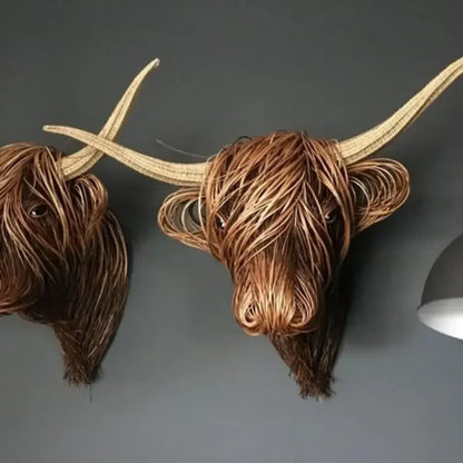 Cow Head Wall Sculpture Handcrafted Natural Fiber Lightweight