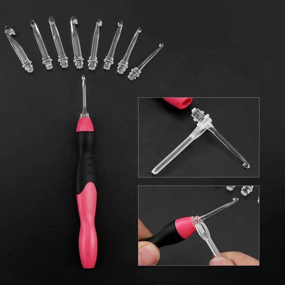 Crochet Hook Set LED Handle Rechargeable 11 Sizes