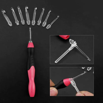 Crochet Hook Set USB Rechargeable LED Interchangeable Sizes