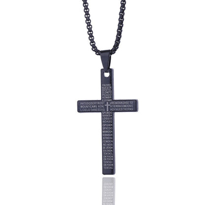 Cross Necklace Engraved Lord's Prayer Stainless Steel