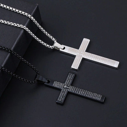 Cross Necklace Engraved Lord's Prayer Stainless Steel