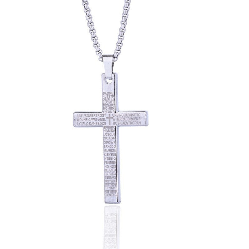 Cross Necklace Engraved Lord's Prayer Stainless Steel