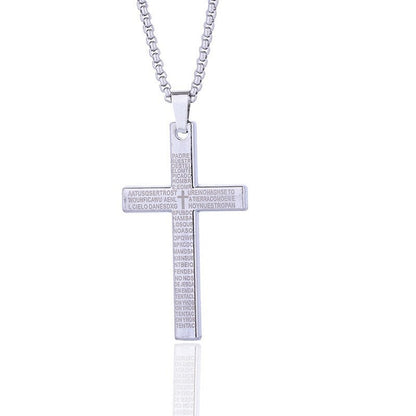 Cross Necklace Engraved Lord's Prayer Stainless Steel