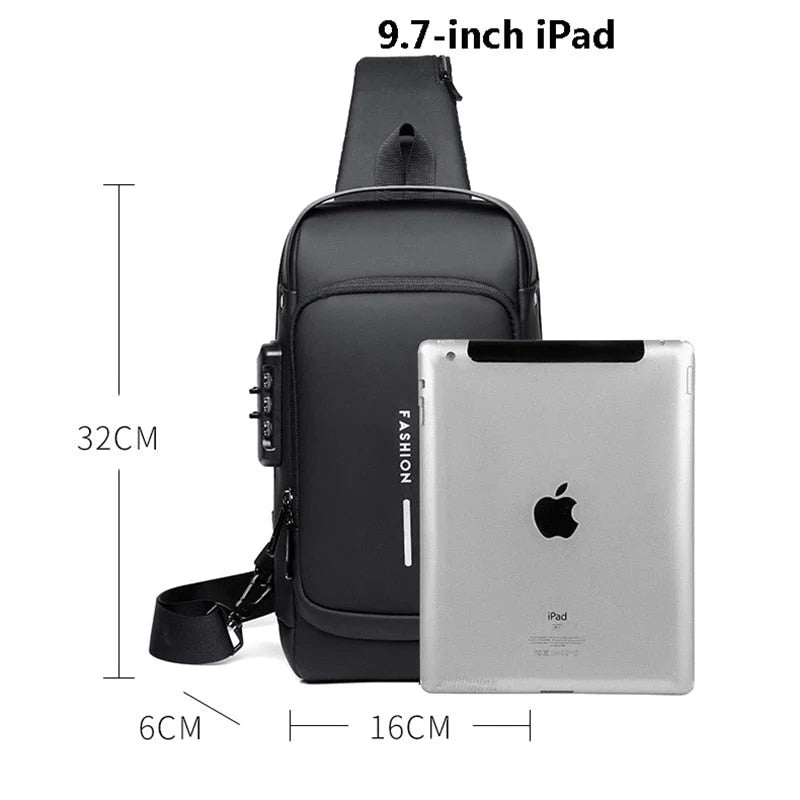 Crossbody Bag Anti-Theft Combination Lock USB Port & Tablet Sleeve