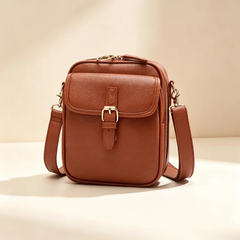 Crossbody Bag Compact Square Anti-Theft Zippers Adjustable Strap