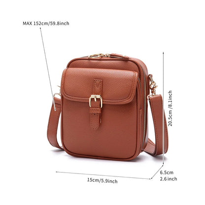 Crossbody Bag Compact Square Anti-Theft Zippers Adjustable Strap
