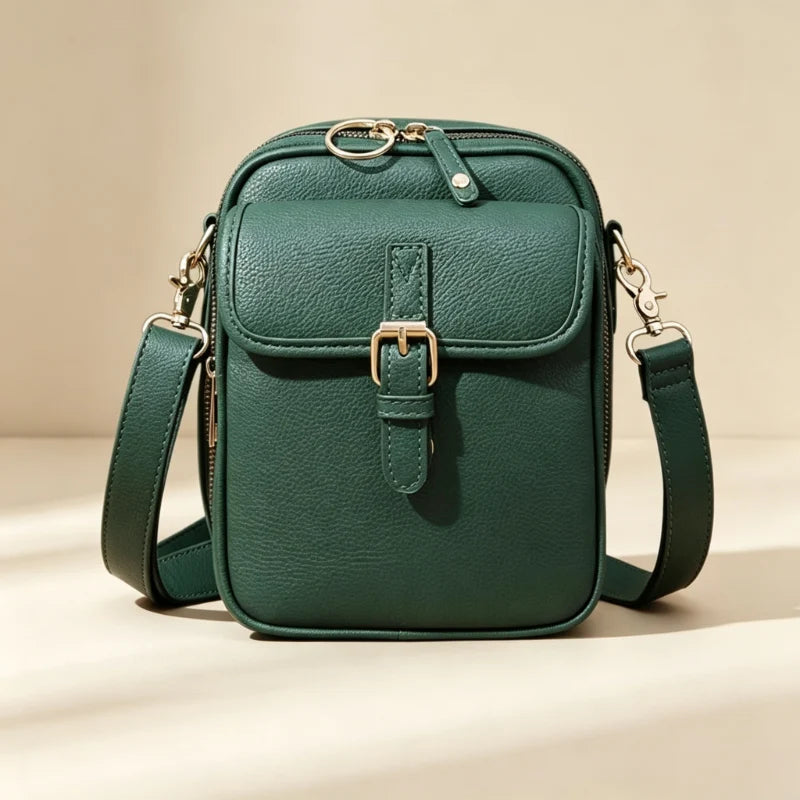 Crossbody Bag Compact Square Anti-Theft Zippers Adjustable Strap