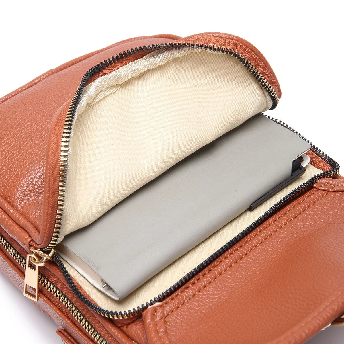 Crossbody Bag Compact Square Anti-Theft Zippers Adjustable Strap