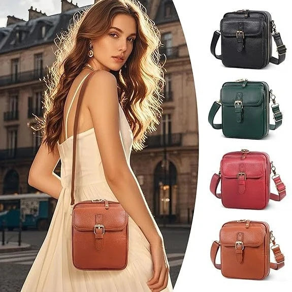 Crossbody Bag Compact Square Anti-Theft Zippers Adjustable Strap