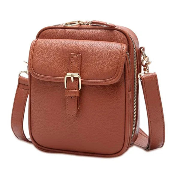 Crossbody Bag Faux Leather Two Zippered Compartments