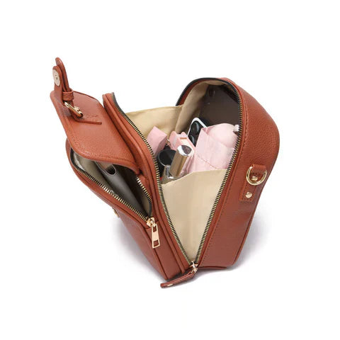 Crossbody Bag Faux Leather Two Zippered Compartments