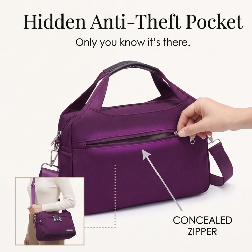 Crossbody Bag Five Zippered Compartments Anti-Theft Pocket Water-Repellent Nylon