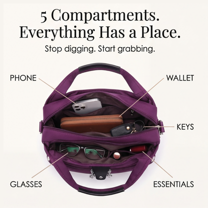 Crossbody Bag Five Zippered Compartments Anti-Theft Pocket Water-Repellent Nylon