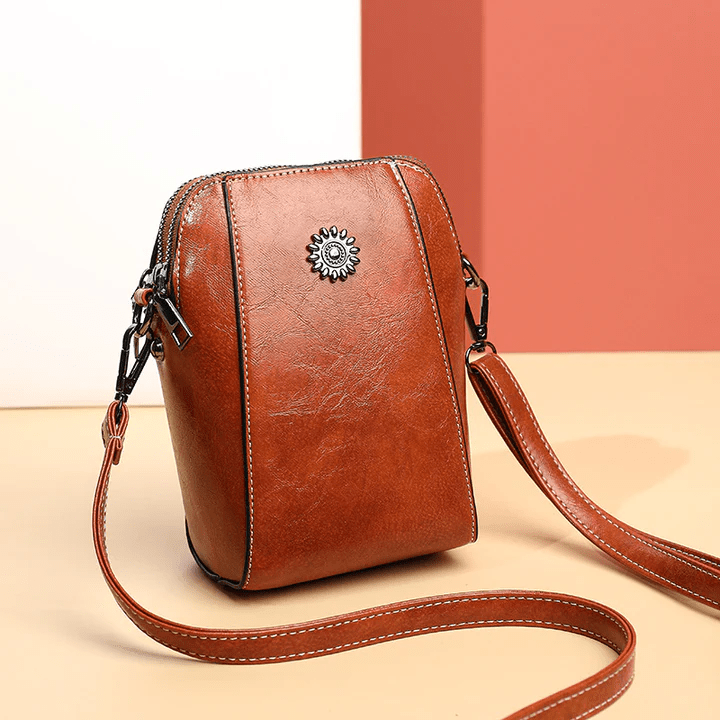 Crossbody Bag Leather Look Multiple Compartments & Double Zipper