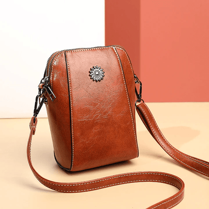 Crossbody Bag Leather Look Multiple Compartments & Double Zipper