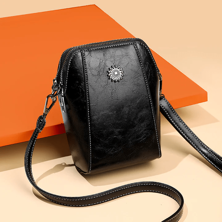 Crossbody Bag Leather Look Multiple Compartments & Double Zipper