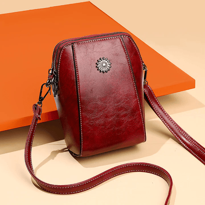 Crossbody Bag Leather Look Multiple Compartments & Double Zipper