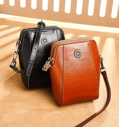 Crossbody Bag Leather Look Multiple Compartments & Double Zipper