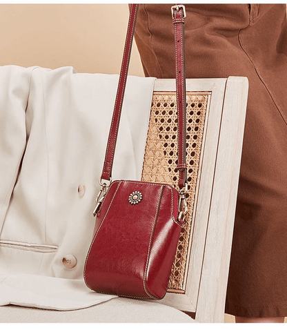 Crossbody Bag Leather Look Multiple Compartments & Double Zipper