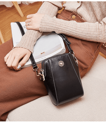 Crossbody Bag Leather Look Multiple Compartments & Double Zipper