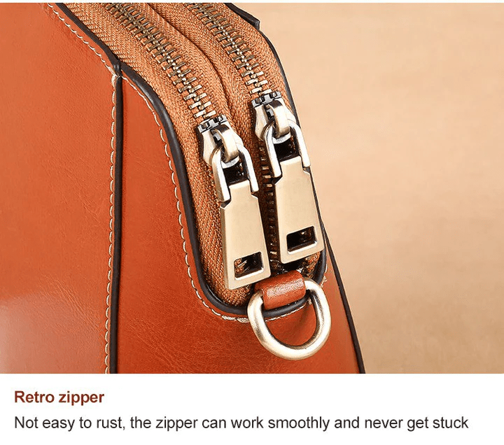 Crossbody Bag Leather Look Multiple Compartments & Double Zipper