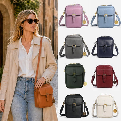 Crossbody Bag RFID-Blocking Wallet Glasses Compartment Adjustable Strap