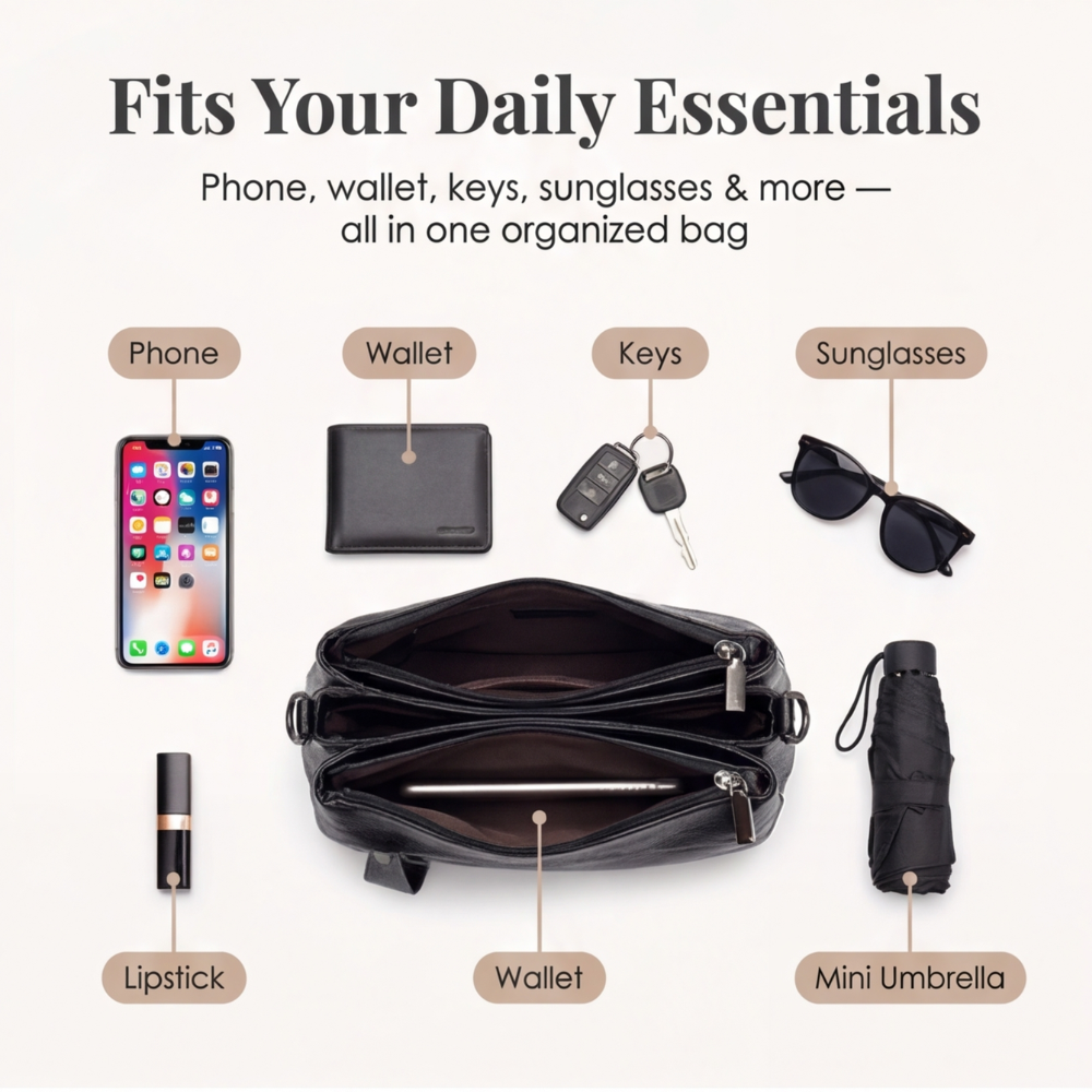 Crossbody Bag Soft Faux Leather 3 Compartments
