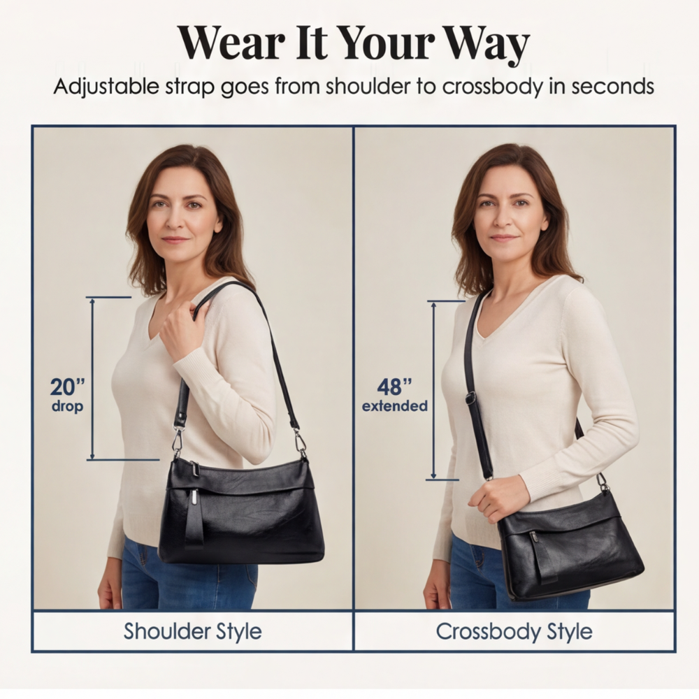 Crossbody Bag Soft Faux Leather 3 Compartments